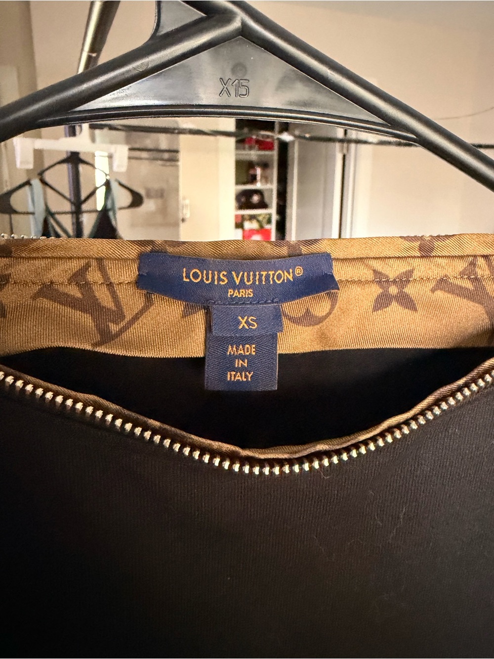 Louis Vuitton Black Top with Monogram Trim and Gold Zip